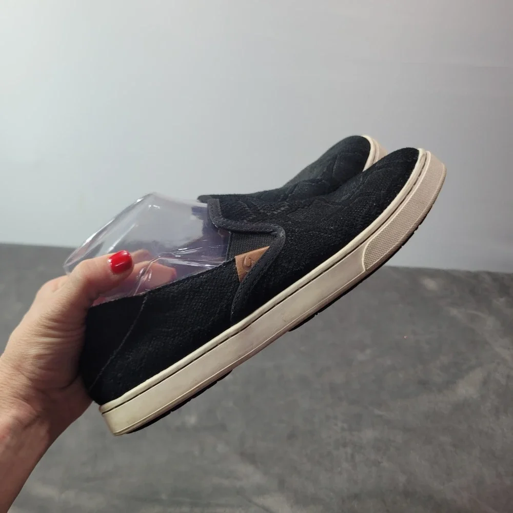 Olukai Pehuea Black Textured‎ Suede Slip On Sneakers Drop In Heel Womens